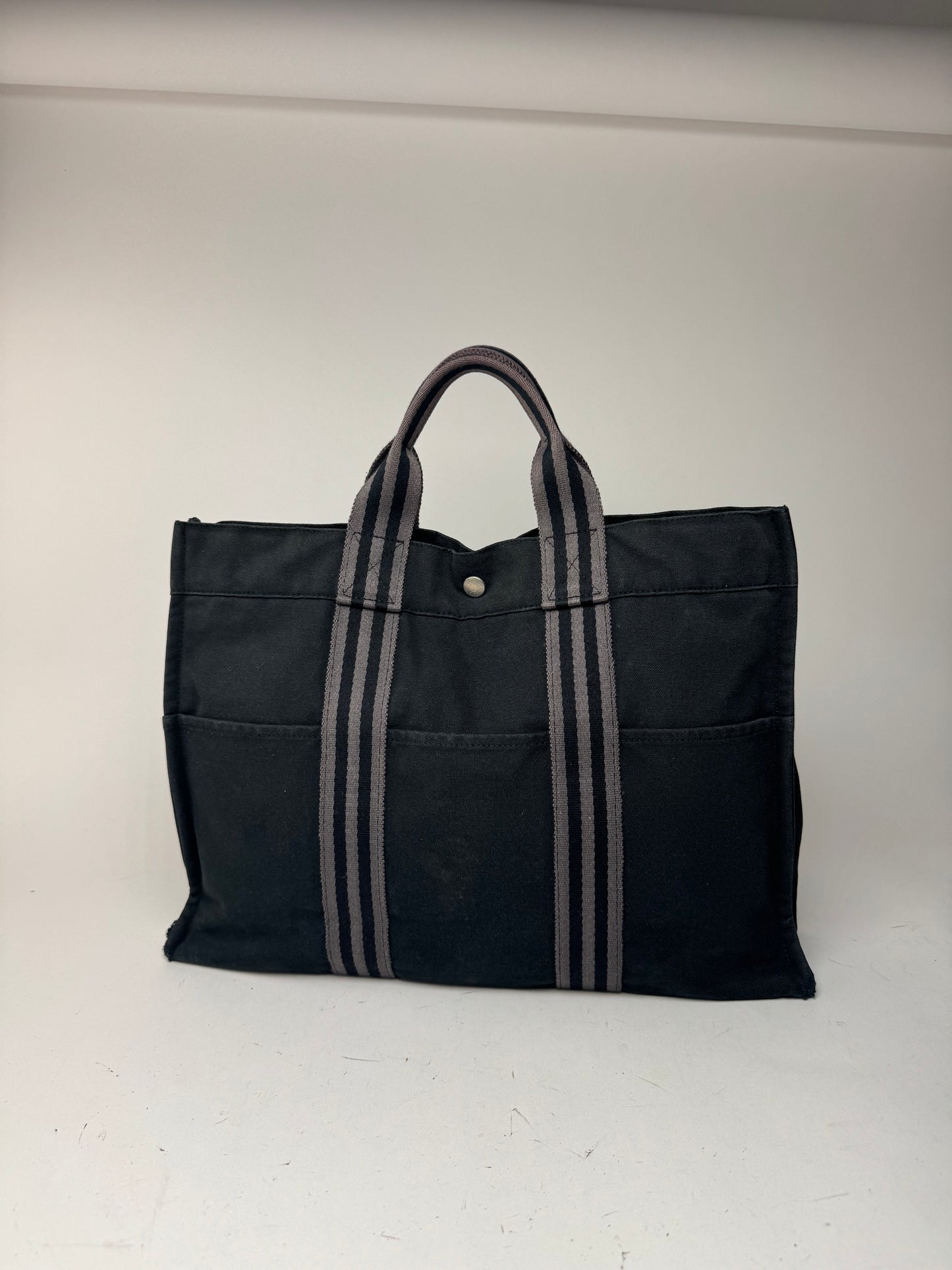 Vintage Hermes Canvas Shopper Bag Black