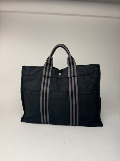 Vintage Hermes Canvas Shopper Bag Black