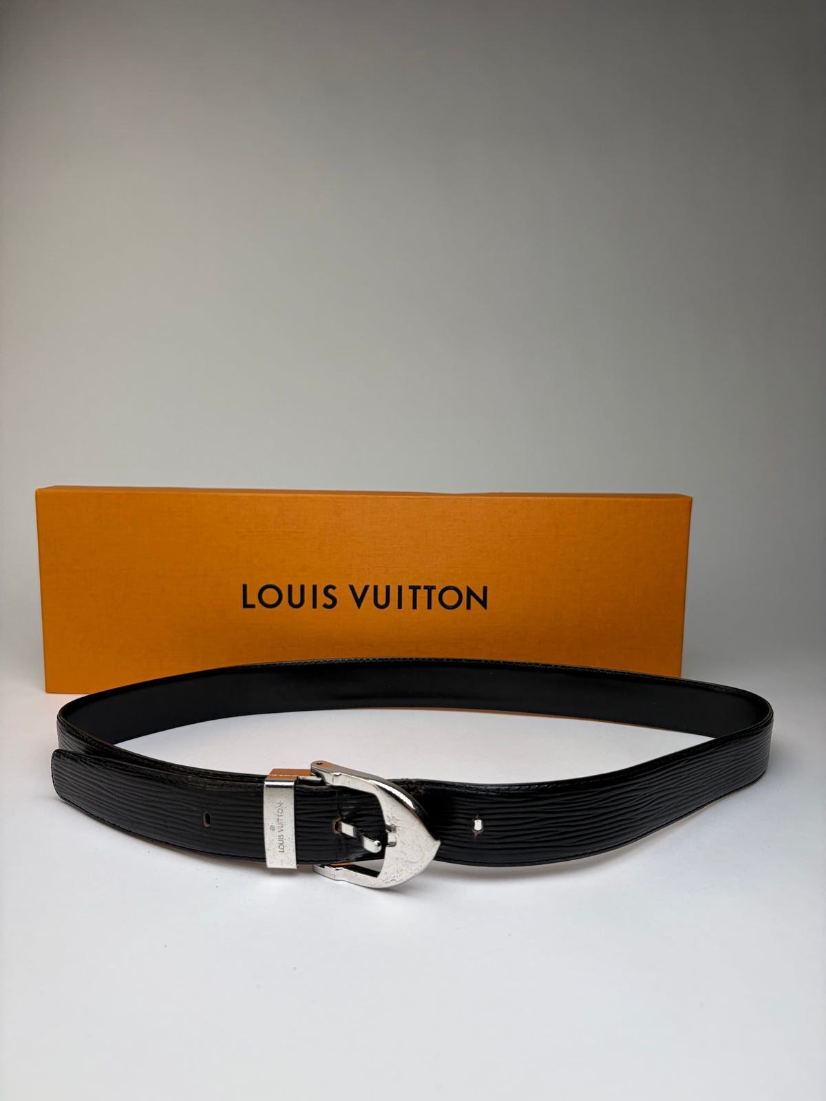 Vintage Louis Vuitton Epi Leather Belt Black Silver