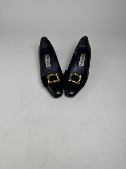 Vintage Chloe Leather Suede Buckle Flats Black Gold EU35.5