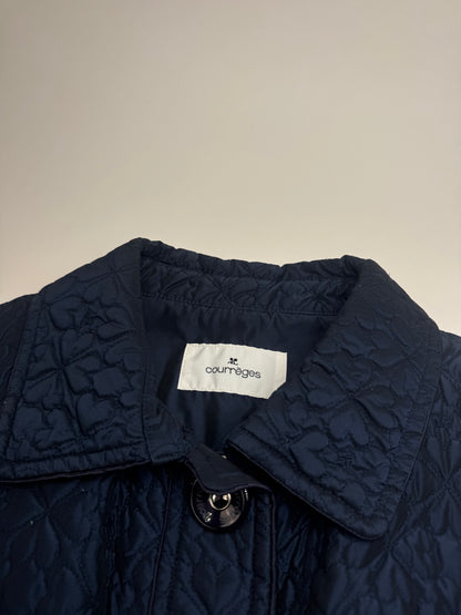 Vintage Courreges Floral Emblossed Canvas Coat Navy M