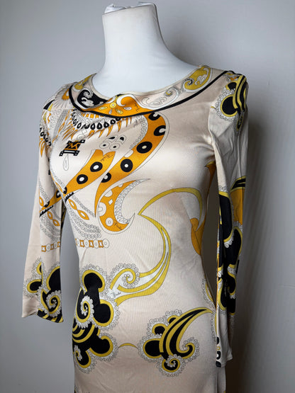 Vintage Pucci Silk Dress Cream Black Yellow XS