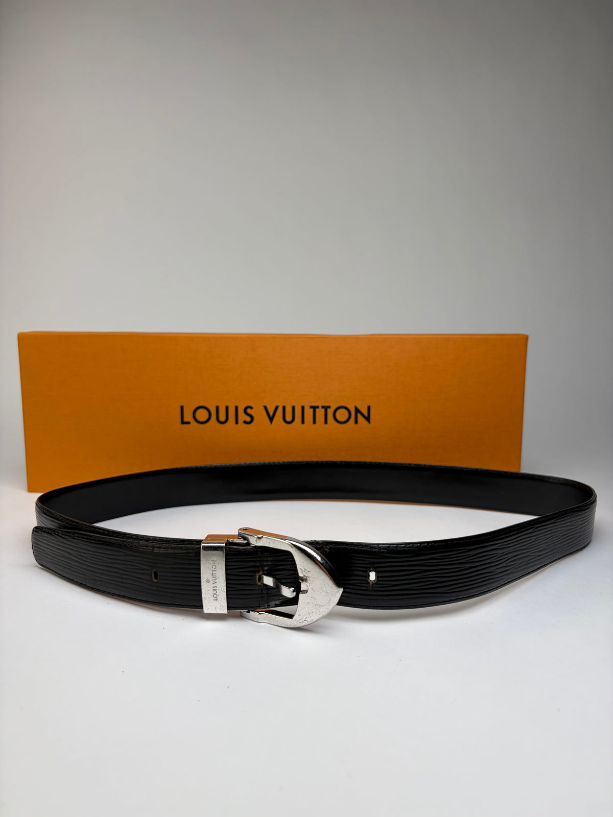 Vintage Louis Vuitton Epi Leather Belt Black Silver
