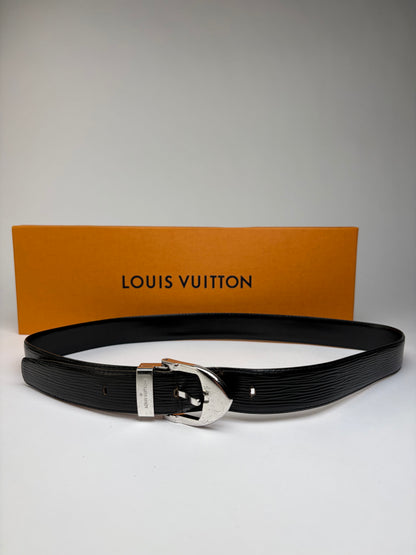 Vintage Louis Vuitton Epi Leather Belt Black Silver