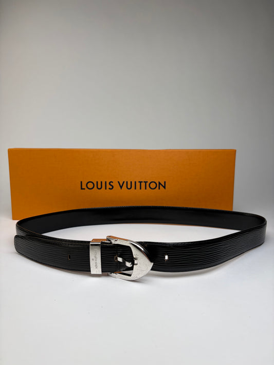 Vintage Louis Vuitton Epi Leather Belt Black Silver