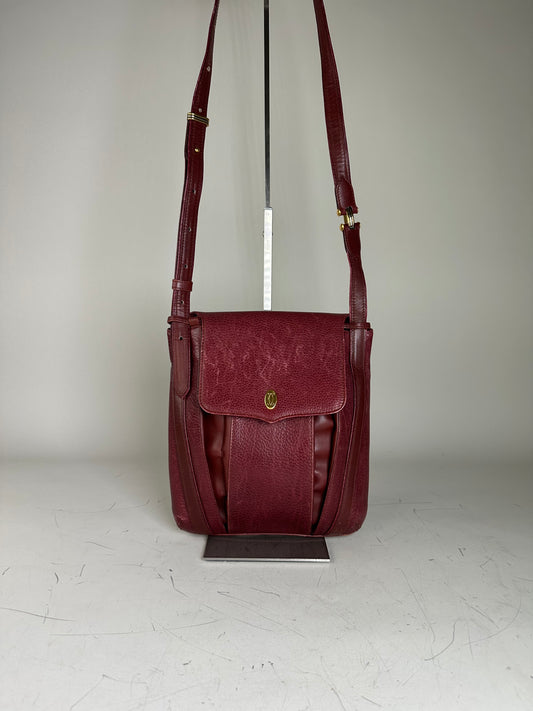 Vintage Cartier Textured Leather Shoulder Bag Burgundy Gold