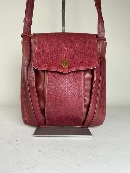 Vintage Cartier Textured Leather Shoulder Bag Burgundy Gold