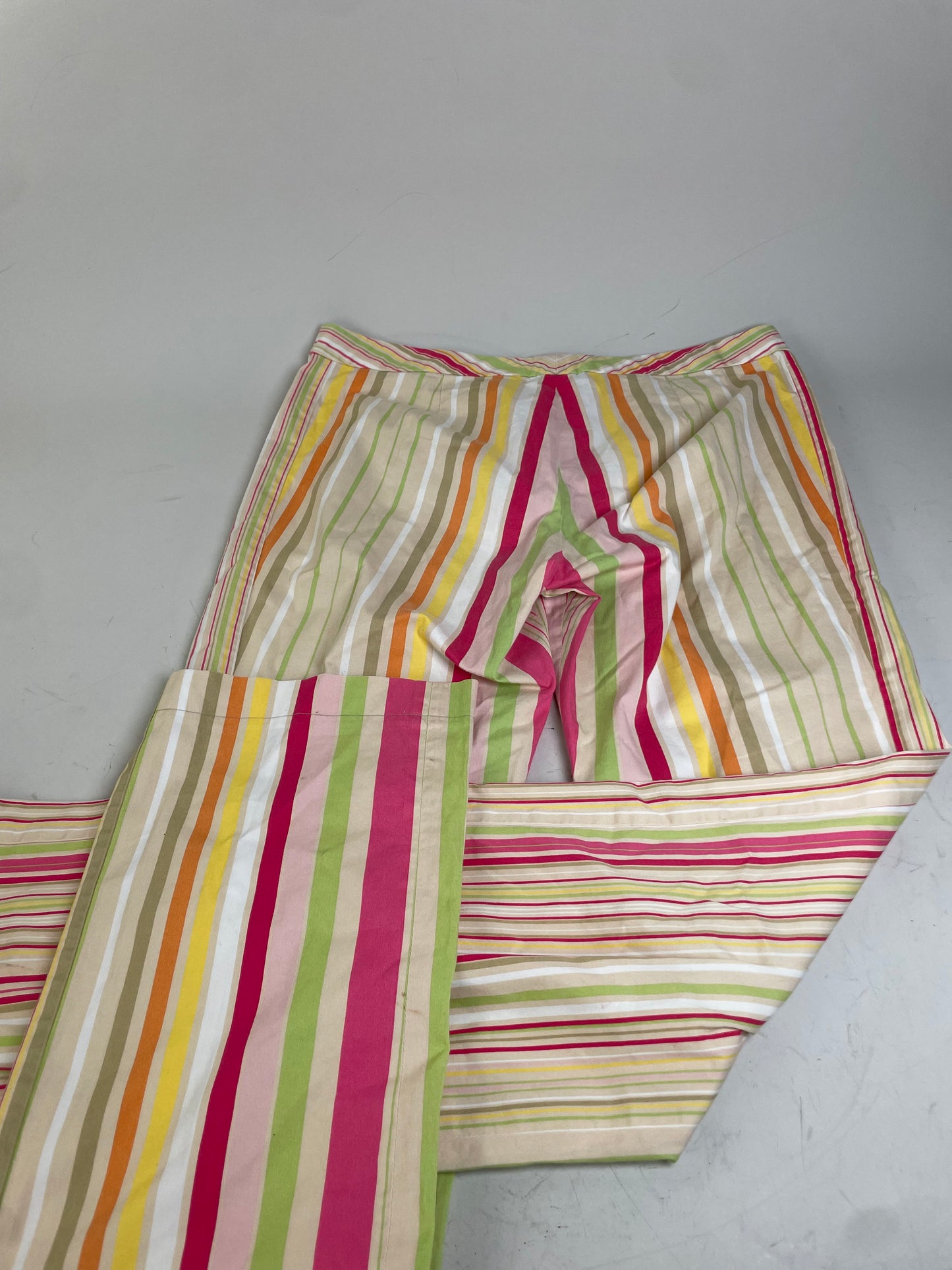 Vintage Etro Striped Cotton Trousers Pink Yellow Green XL