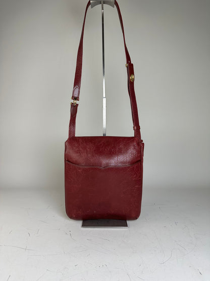 Vintage Cartier Textured Leather Shoulder Bag Burgundy Gold