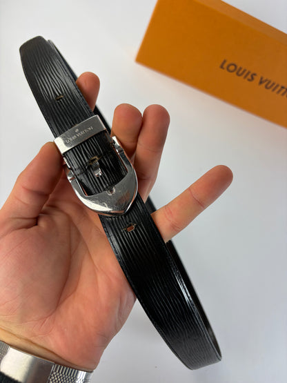Vintage Louis Vuitton Epi Leather Belt Black Silver