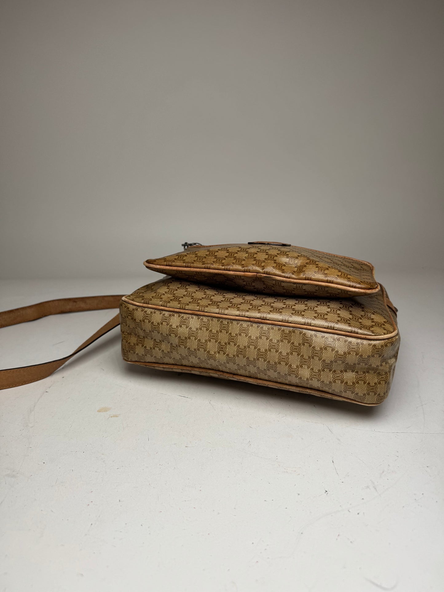 Vintage Celine Paris Patent Leather Triomphe Monogram Bag Brown