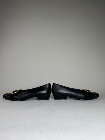 Vintage Chloe Leather Suede Buckle Flats Black Gold EU35.5