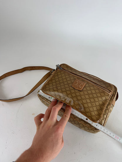 Vintage Celine Paris Patent Leather Triomphe Monogram Bag Brown