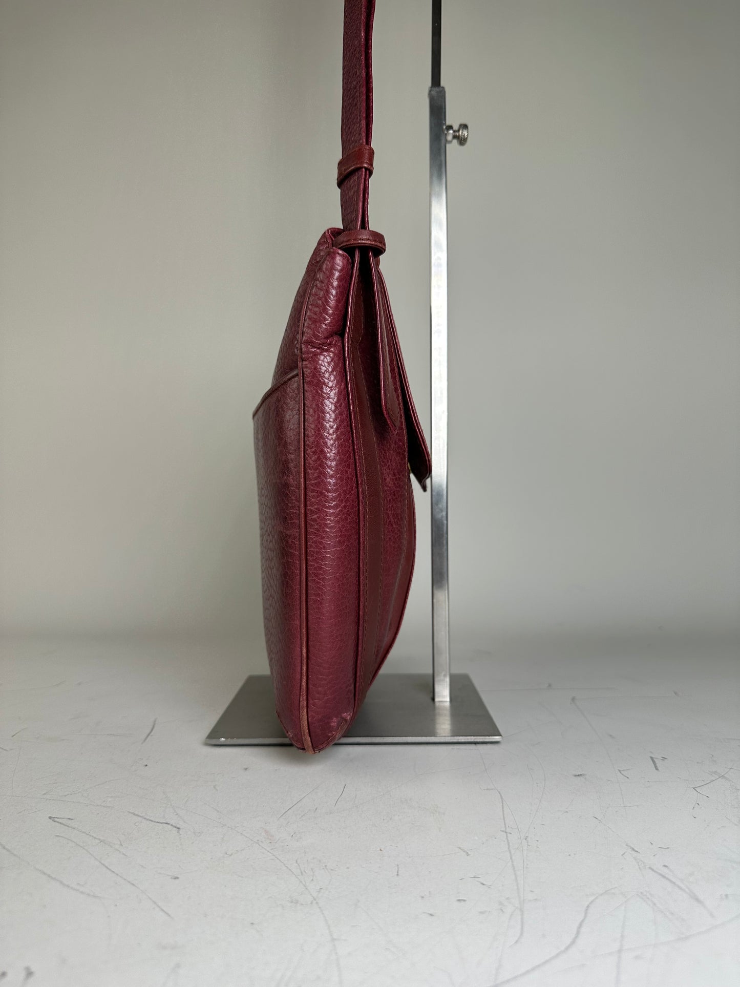 Vintage Cartier Textured Leather Shoulder Bag Burgundy Gold