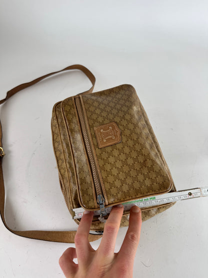 Vintage Celine Paris Patent Leather Triomphe Monogram Bag Brown