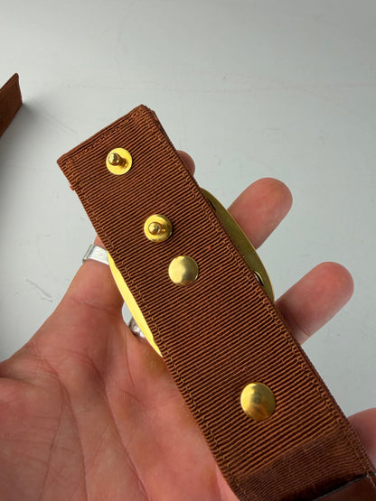 Vintage Ferragamo Grosgrain Leather Trim Belt Brown Gold