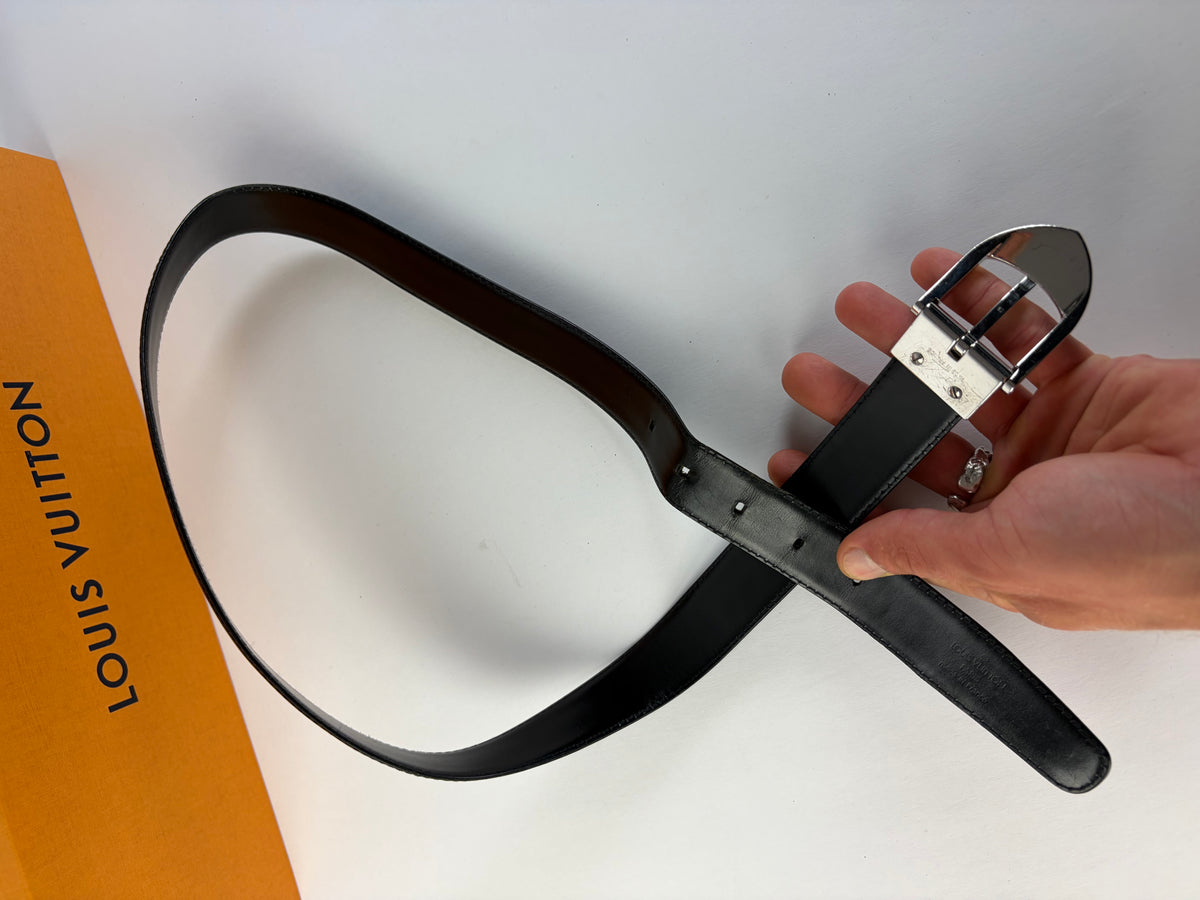 Vintage Louis Vuitton Epi Leather Belt Black Silver