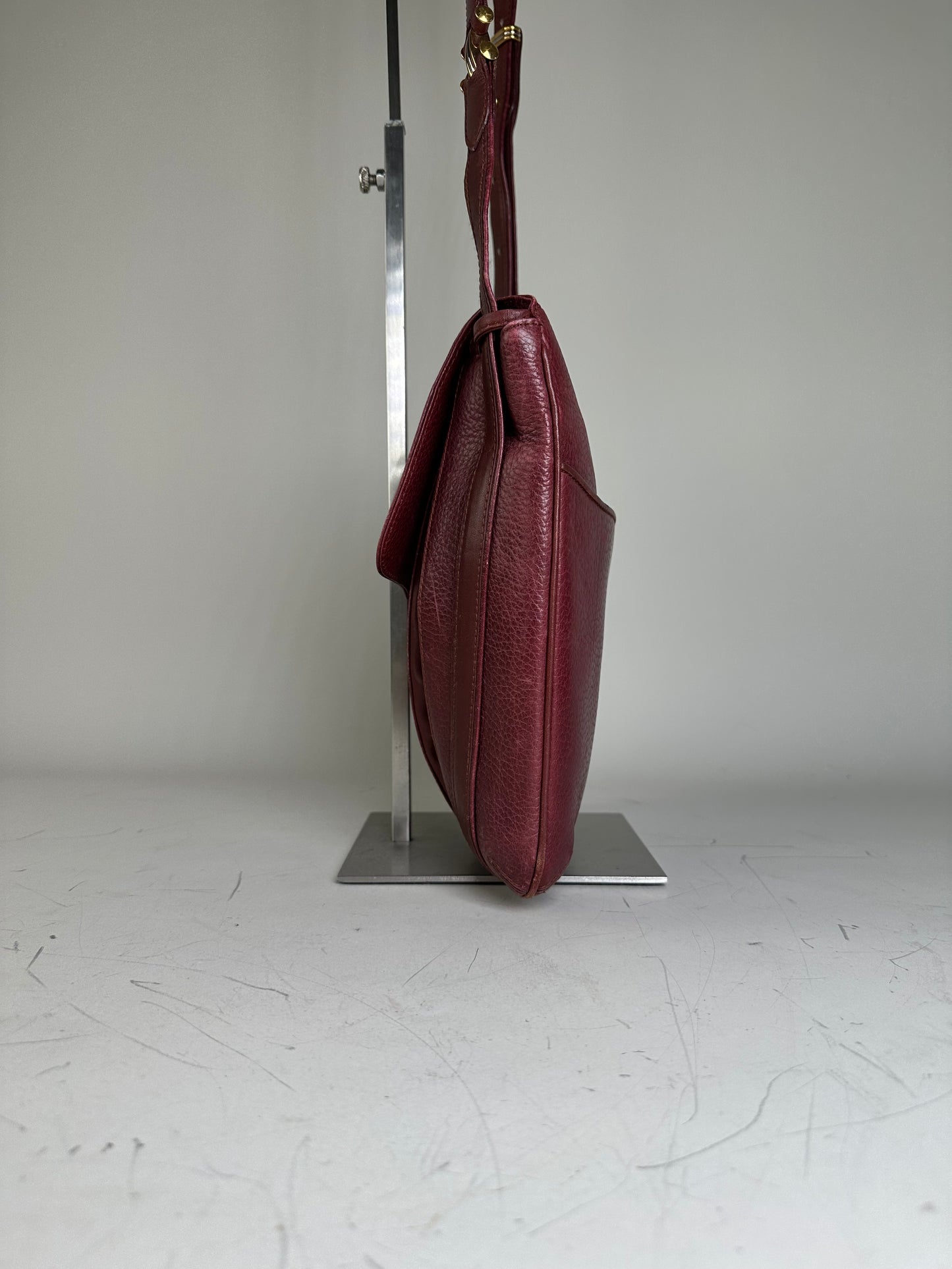 Vintage Cartier Textured Leather Shoulder Bag Burgundy Gold
