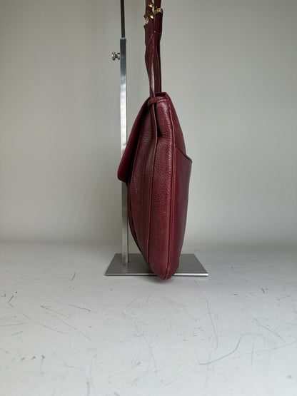 Vintage Cartier Textured Leather Shoulder Bag Burgundy Gold