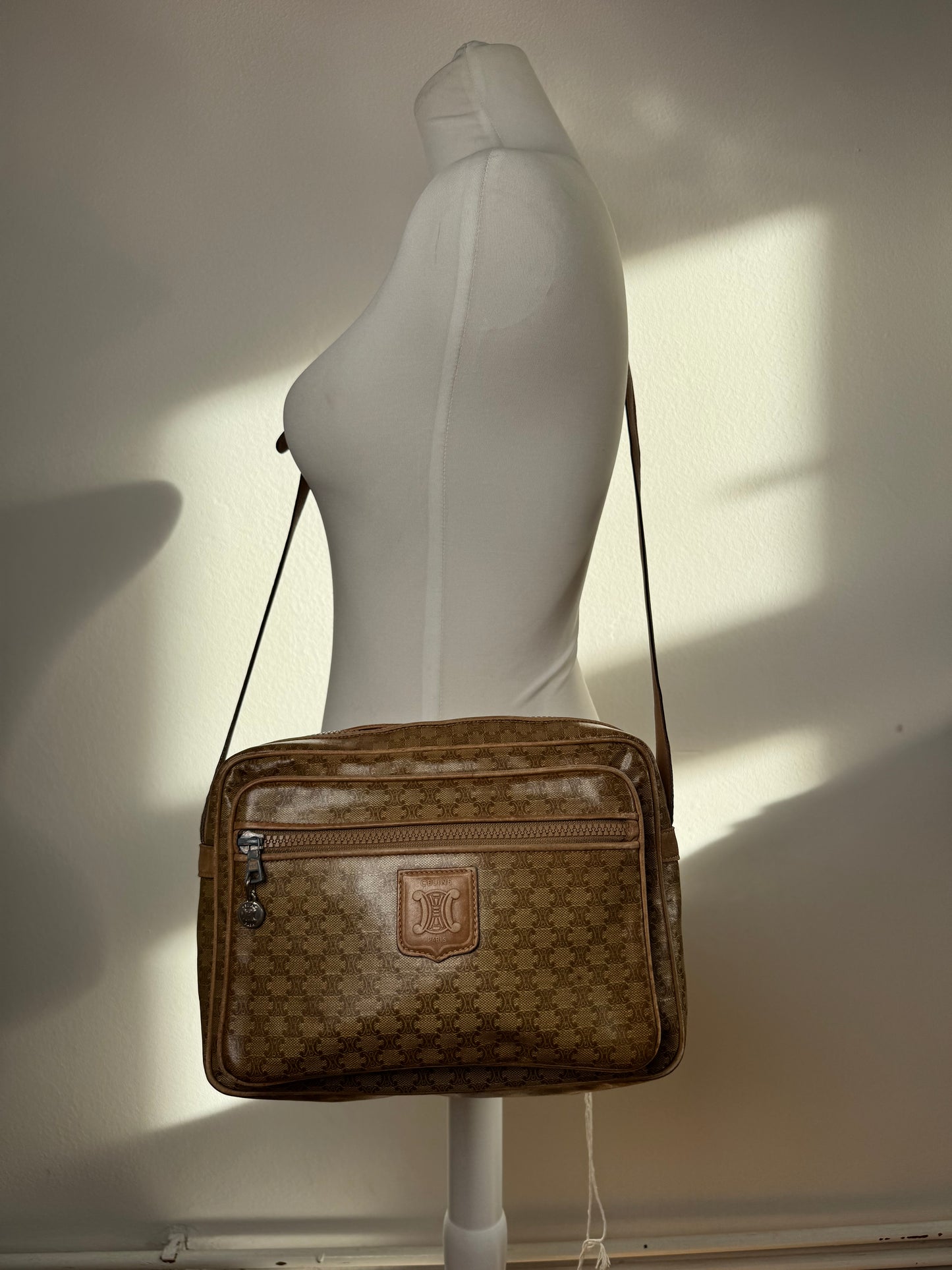 Vintage Celine Paris Patent Leather Triomphe Monogram Bag Brown