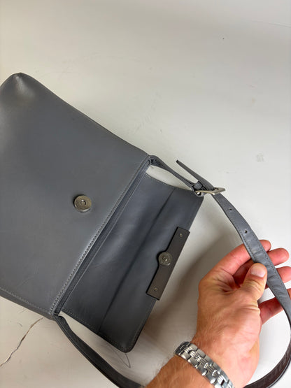 Vintage Givenchy Smooth Leather Shoulder Bag Grey Silver