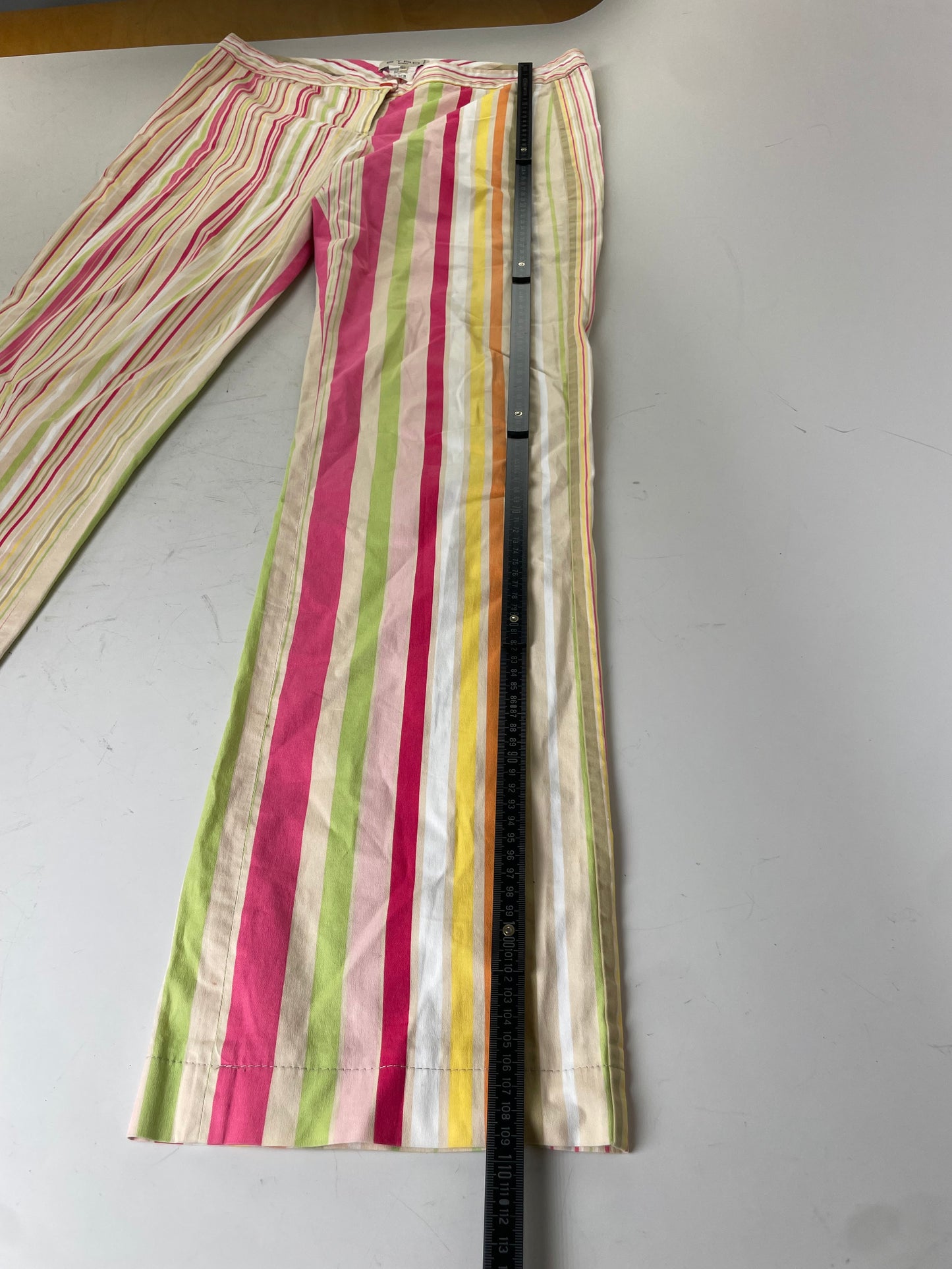 Vintage Etro Striped Cotton Trousers Pink Yellow Green XL