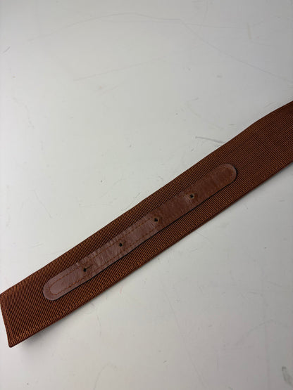Vintage Ferragamo Grosgrain Leather Trim Belt Brown Gold