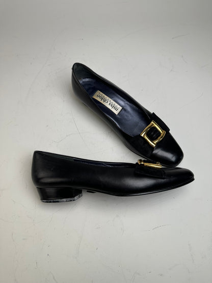 Vintage Chloe Leather Suede Buckle Flats Black Gold EU35.5