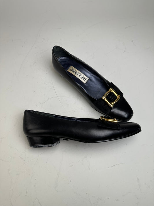 Vintage Chloe Leather Suede Buckle Flats Black Gold EU35.5