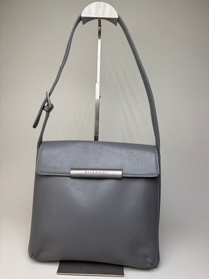 Vintage Givenchy Smooth Leather Shoulder Bag Grey Silver