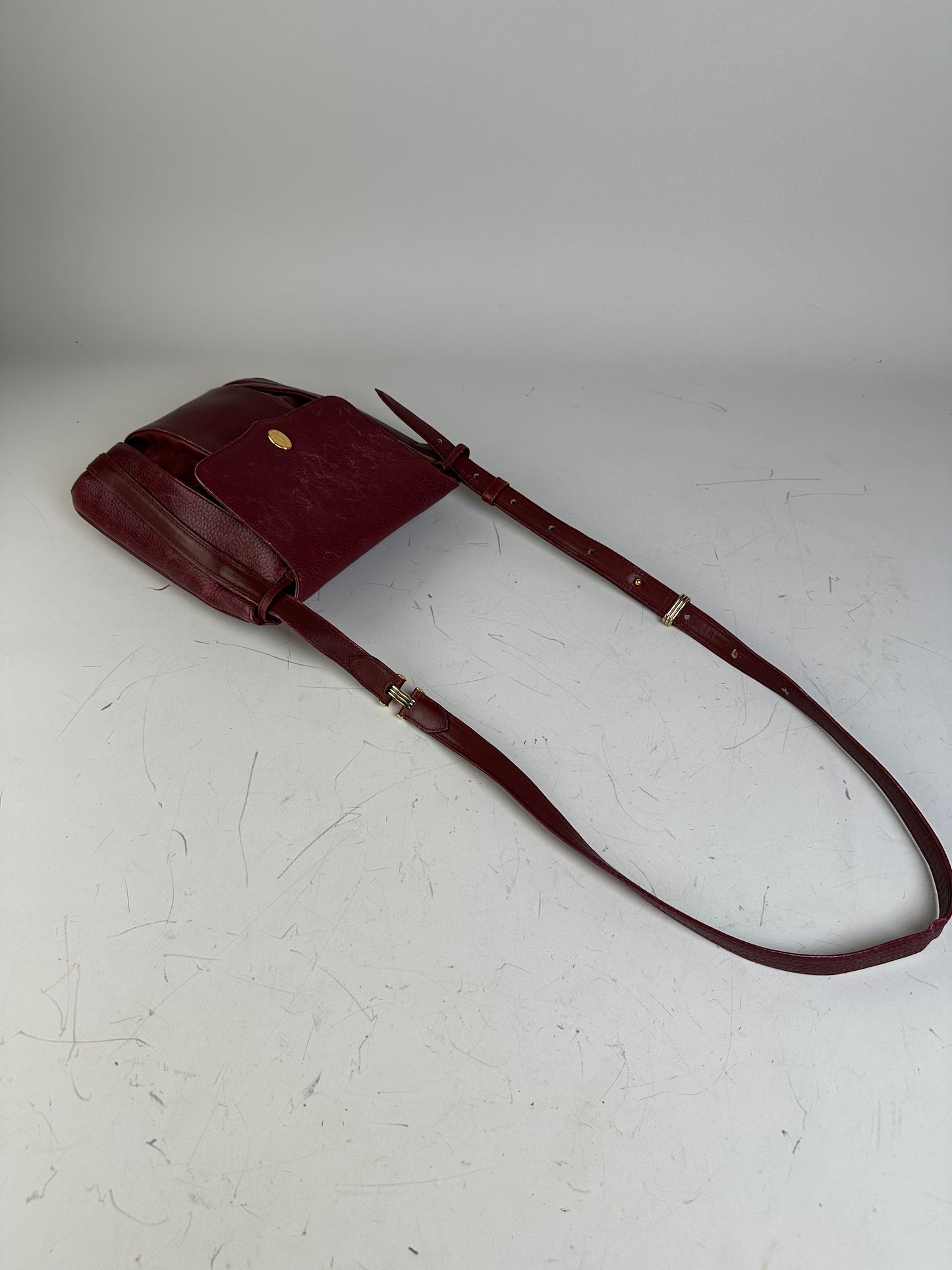 Vintage Cartier Textured Leather Shoulder Bag Burgundy Gold