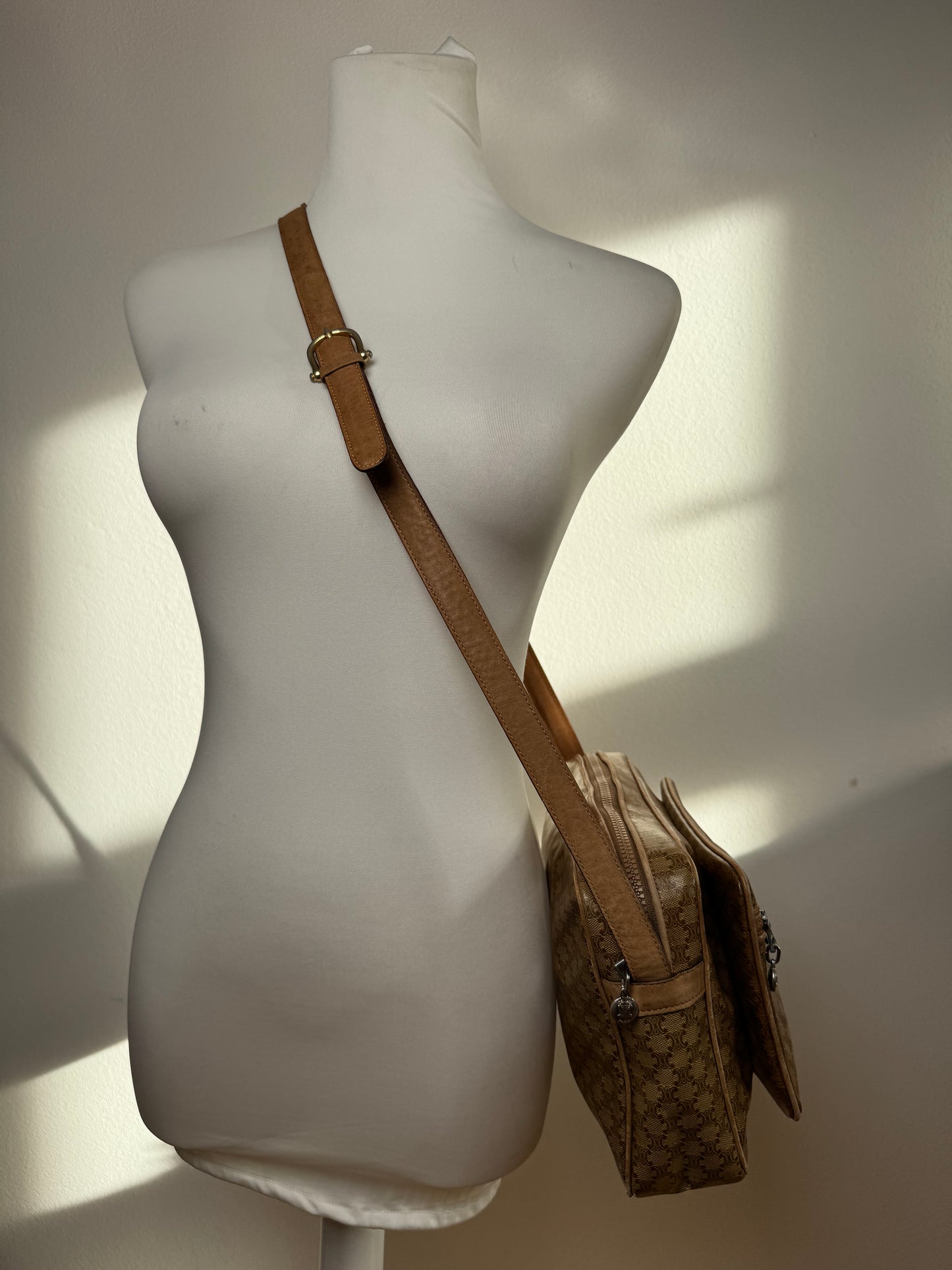 Vintage Celine Paris Patent Leather Triomphe Monogram Bag Brown