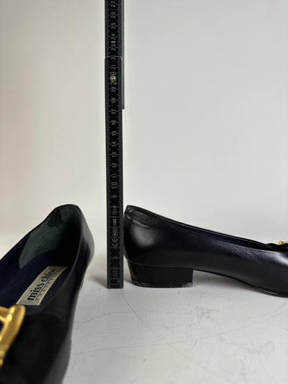 Vintage Chloe Leather Suede Buckle Flats Black Gold EU35.5
