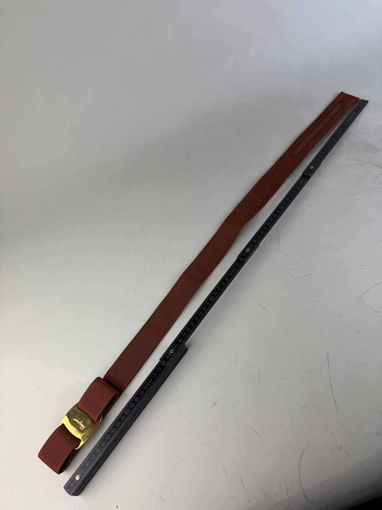 Vintage Ferragamo Grosgrain Leather Trim Belt Brown Gold