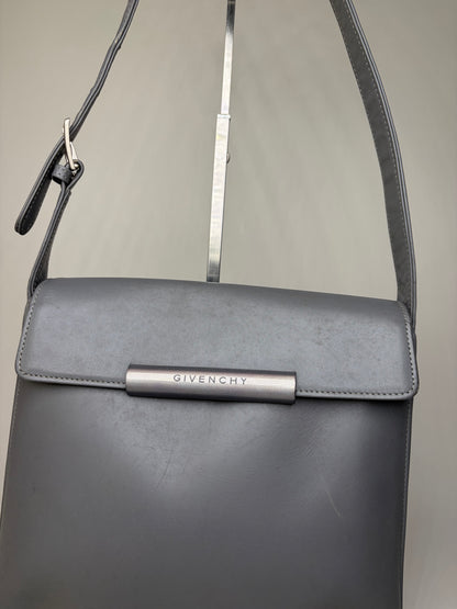 Vintage Givenchy Smooth Leather Shoulder Bag Grey Silver