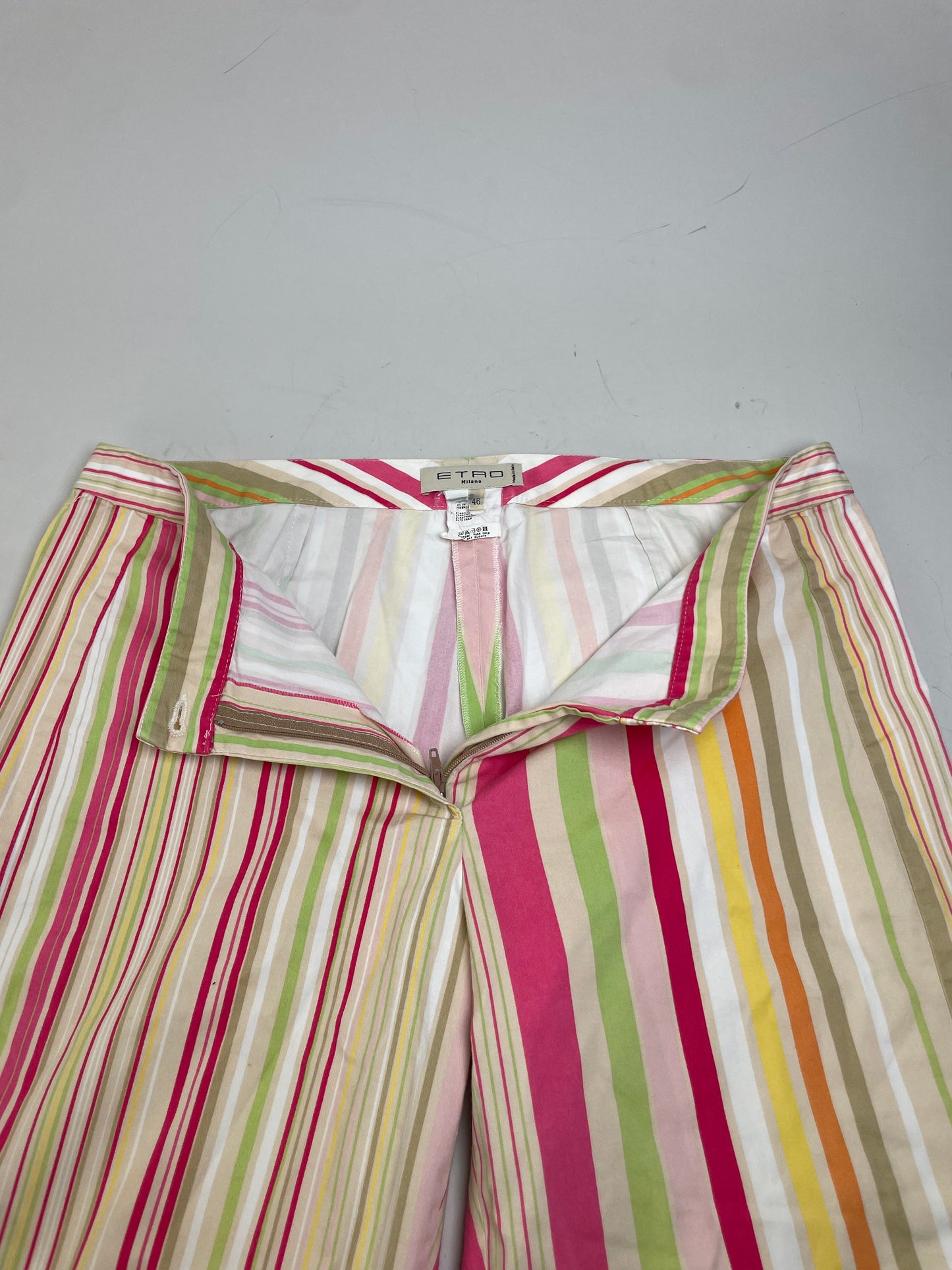 Vintage Etro Striped Cotton Trousers Pink Yellow Green XL