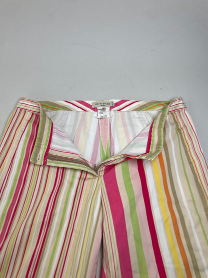 Vintage Etro Striped Cotton Trousers Pink Yellow Green XL