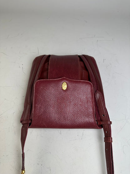 Vintage Cartier Textured Leather Shoulder Bag Burgundy Gold