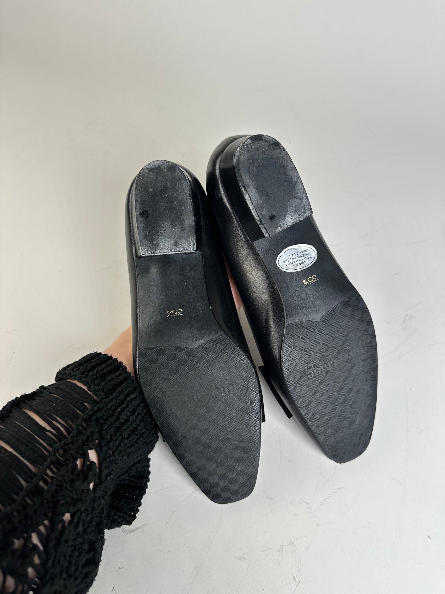 Vintage Chloe Leather Suede Buckle Flats Black Gold EU35.5