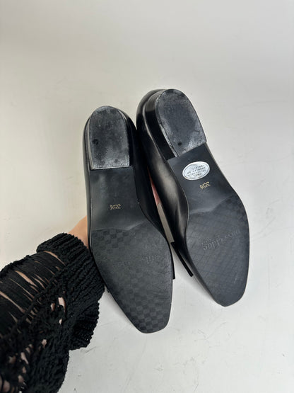 Vintage Chloe Leather Suede Buckle Flats Black Gold EU35.5