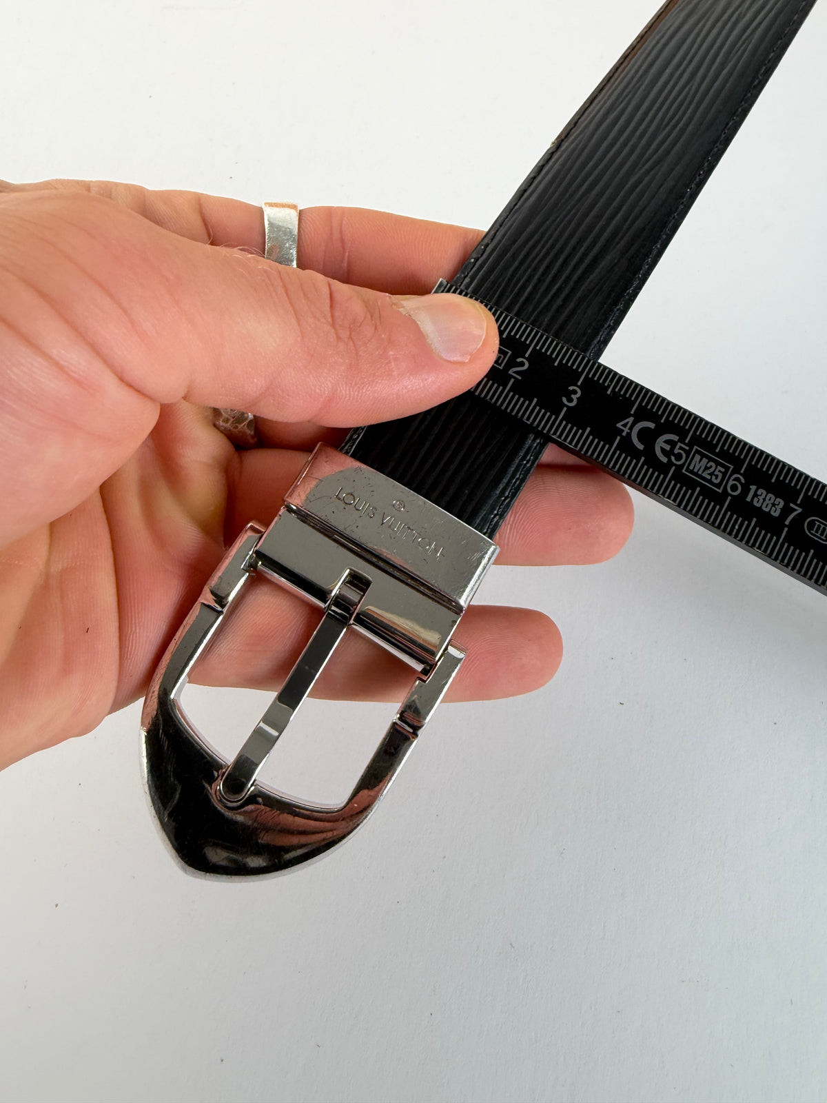 Vintage Louis Vuitton Epi Leather Belt Black Silver