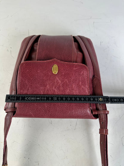 Vintage Cartier Textured Leather Shoulder Bag Burgundy Gold