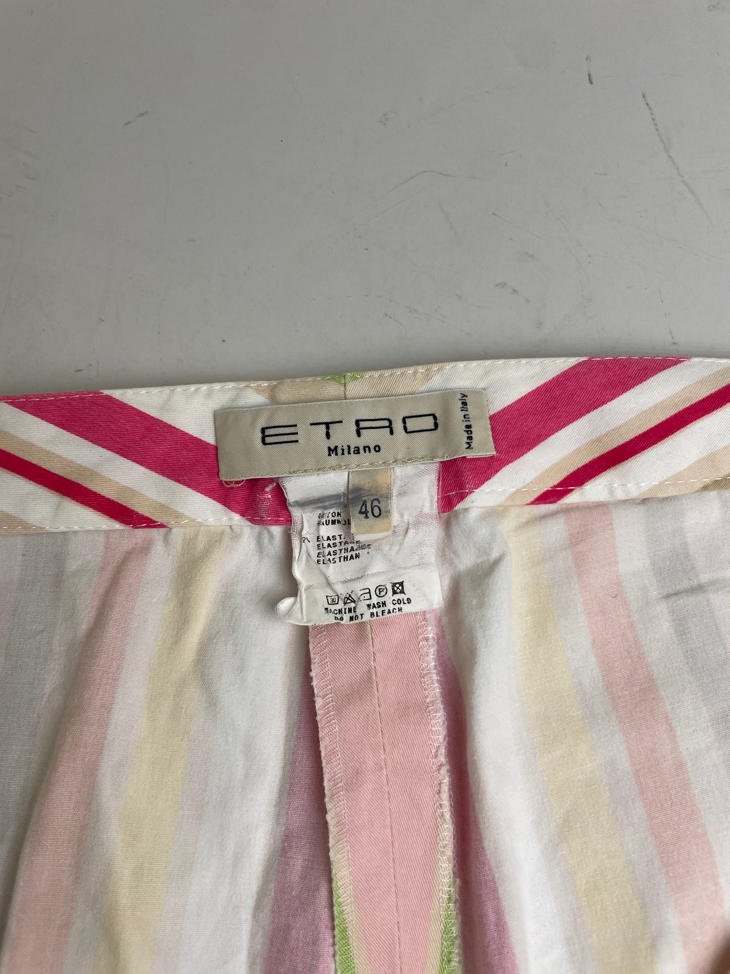 Vintage Etro Striped Cotton Trousers Pink Yellow Green XL