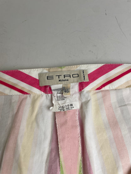 Vintage Etro Striped Cotton Trousers Pink Yellow Green XL
