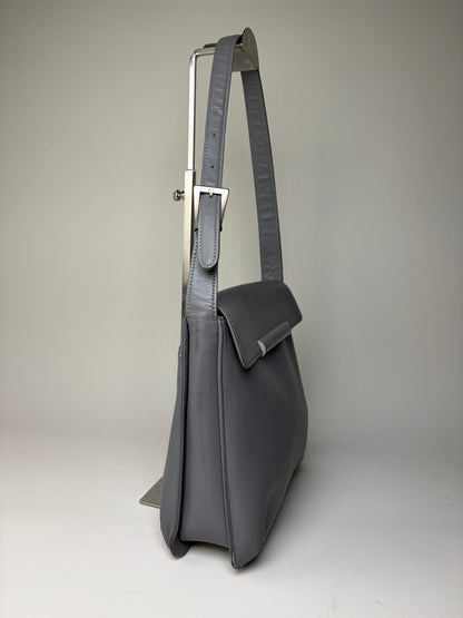 Vintage Givenchy Smooth Leather Shoulder Bag Grey Silver