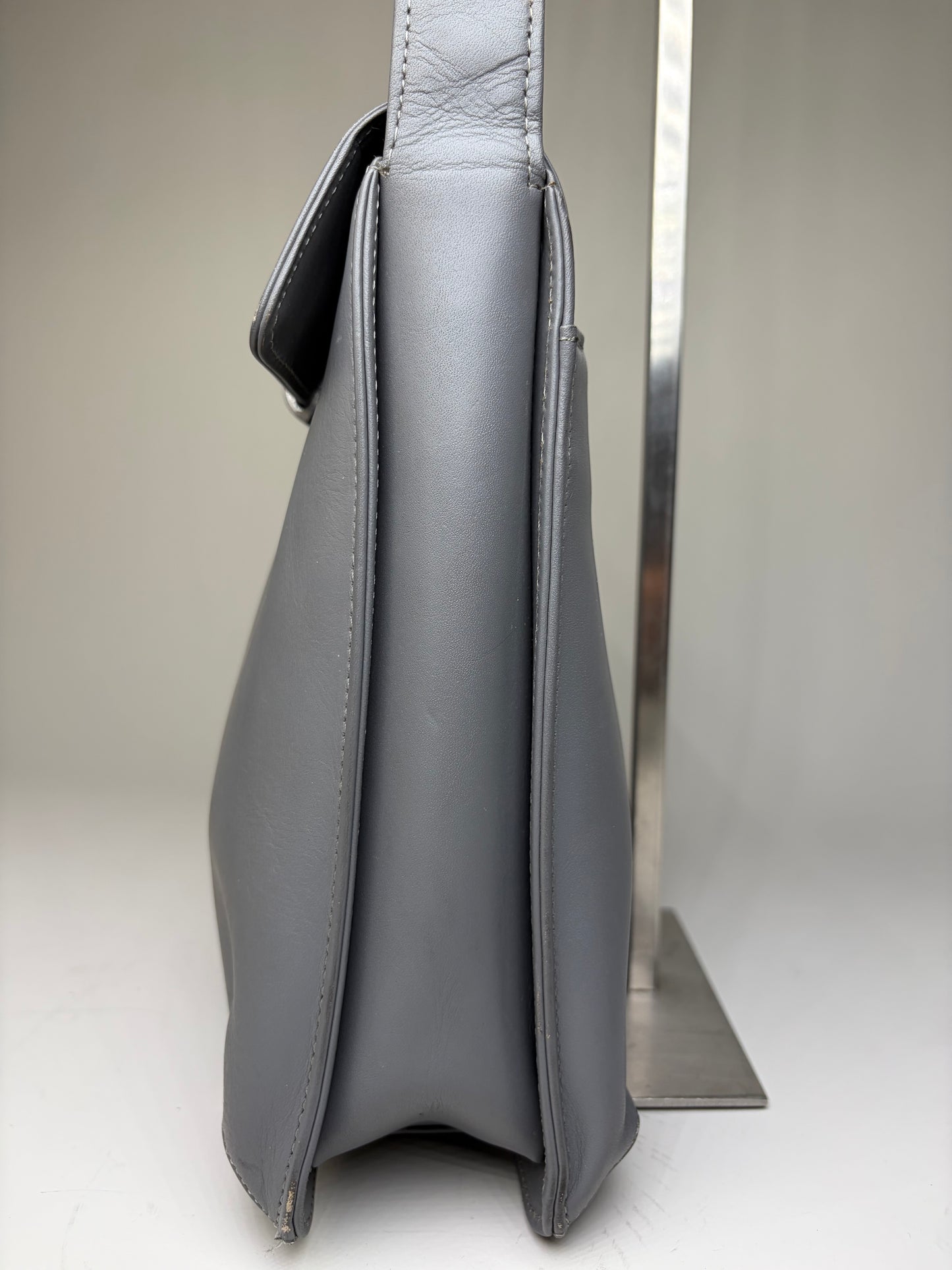 Vintage Givenchy Smooth Leather Shoulder Bag Grey Silver