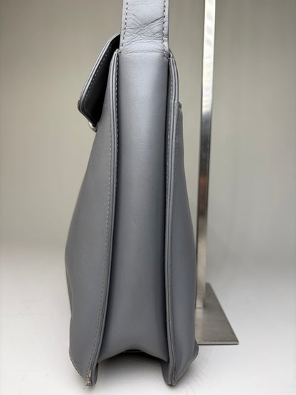 Vintage Givenchy Smooth Leather Shoulder Bag Grey Silver