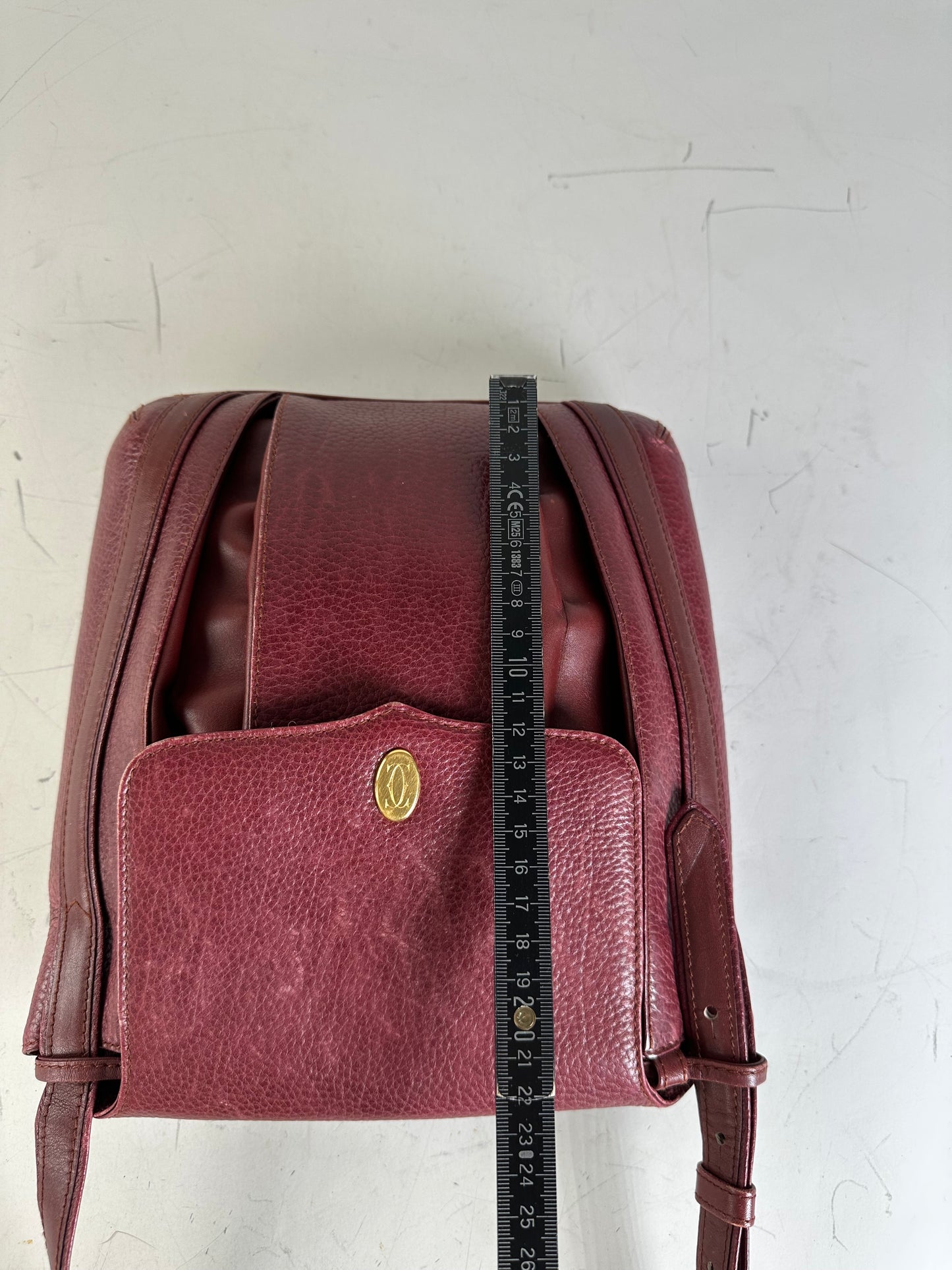 Vintage Cartier Textured Leather Shoulder Bag Burgundy Gold
