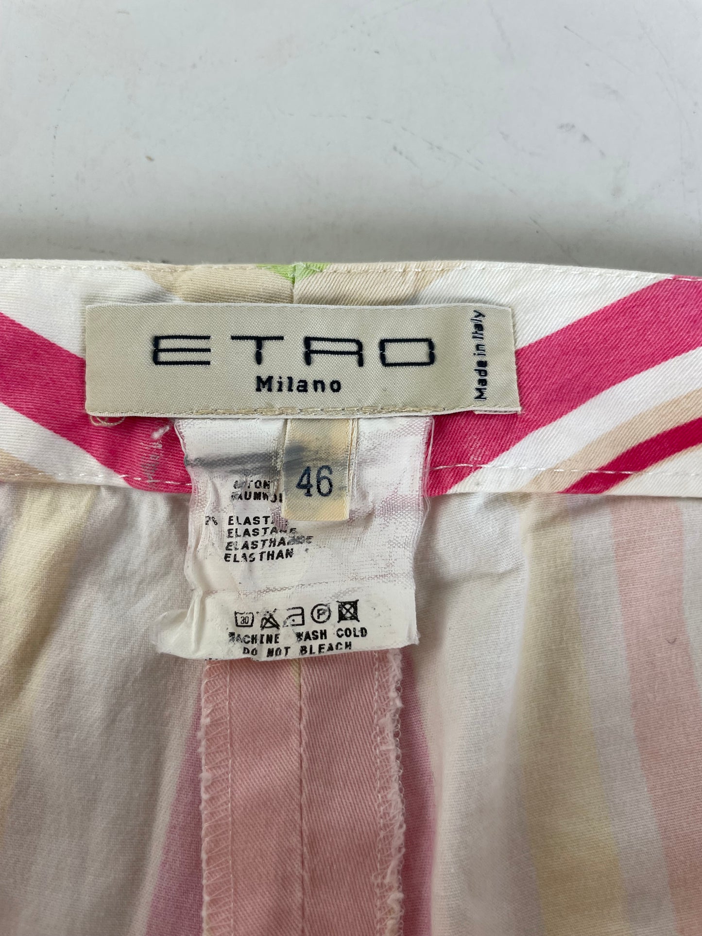 Vintage Etro Striped Cotton Trousers Pink Yellow Green XL