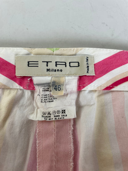Vintage Etro Striped Cotton Trousers Pink Yellow Green XL